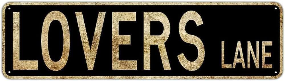 peiyeety Vintage Metal Tin Sign Decorative Wall Art Lovers Lane Themed Sign, Rustic Style, Durable Waterproof Rustproof, For Home, Romantic Decor, Home, Easy To Mount, 4x16 Inch