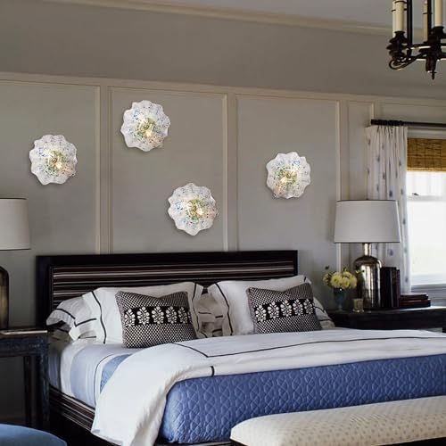Image of Stained Glass Wall Light Dia 12 inch Wall Lamp with Murano Glass Shade Vintage Vanity Lighting Fixture with Metal Base Flush Mount Wall Sconce 2-Light for Bathroom, Bedroom, Bedside, Entryway