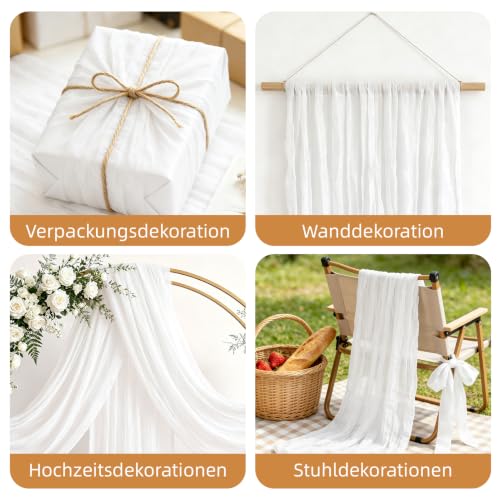 3 Stück Käsetuch Tischläufer Weiß, 300 x 90 cm Boho Gaze Tischläufer Cheesecloth Läufer für Hochzeit, Geburtstagsfeiern… – Ansicht 5