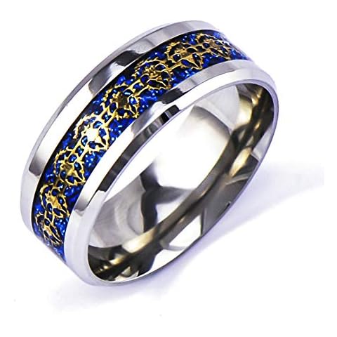 Anillo de acero de titanio Sping Jewelry Blue Alliance con incrustaciones de iconos dorados Cover