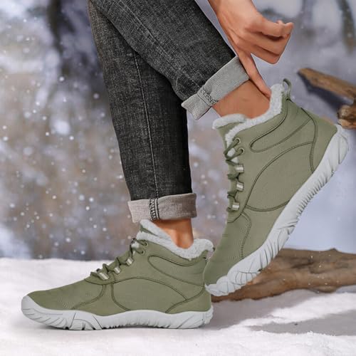 Image of HiGropcore Barefoot Snow Boots for Women Men, Warm Fur Lined Water Repellent Winter Barefoot Shoes, Wide Toe Box Lightweight Outdoor Ankle Boots