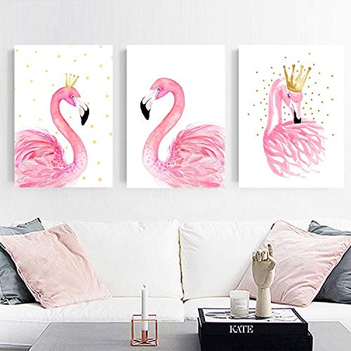 Image of Acfun 3pcs Pink Flamingo Canvas Prints Animal Painting Artwork Picture Home Wall Art Decor for Living Room Bedroom Bathroom Walls Decoration Tropical Vintage Room Decor Poster, Unframed 16" x 20"