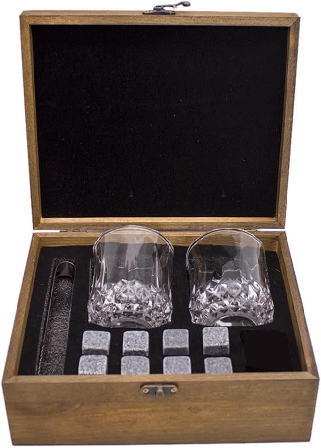 Whisky Ice Stone Glass Wooden Box Set