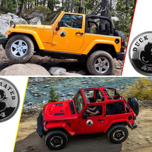Image of 4Pcs Duck Badge Rated Car Emblem, 4 x 4 Metal Automotive Badge 3D Metal Duck Car Badges Emblems Round Emblem Decals Car Badge Decals Stickers Compatible for Jeep Wrangler Vehicles Trucks SUV