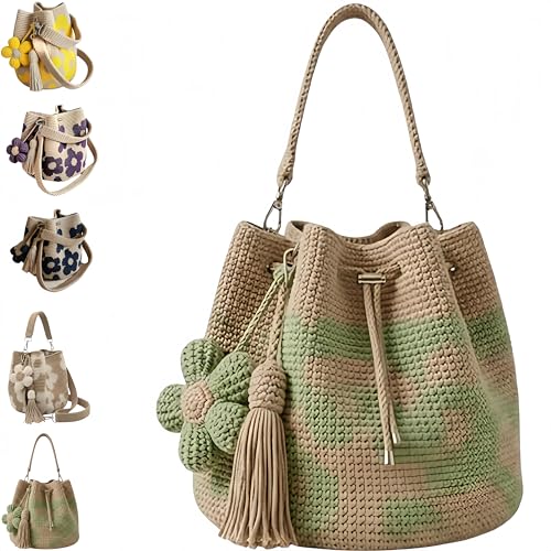 Sac bandoulière léger floral en crochet vert pour femme style bohème chic