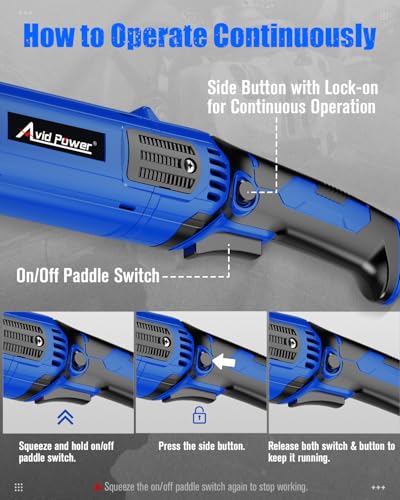 AVID POWER Angle Grinder 4-1/2 Inch 8.0 Amp 1000W Electric Grinder Tool 7-Variable-Speed Metal Grinder, 11,500 RPM, Paddle Switch with Lock-on Button, Cutting & Grinding Wheels and Side Handle - Blue thumbnail 3