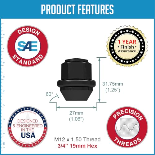 Image of Wheel Accessories Parts 1 Pc M12x1.5 12x1.5 Thread OEM Style Lug Nuts 1.25 inch 32mm Long Black 3 /4 inch 19mm Hex Fits Ford Escape Fusion Fiesta Ranger | Lincoln MKZ MKC | CV6Z-1012-C | 611-303 | ACPZ-1012-H