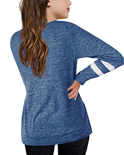 Image of Apbondy Girls Shirts Casual Long Sleeve Crewneck Loose Striped Sweatshirts Pullover Tops