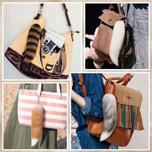 Image of Ferreve 2 /4 /6 /8 Pcs Fluffy Therian Tail Keychain Soft Fox Fur Tail Keychain for Women Handbag Cosplay Costume 2 Sizes