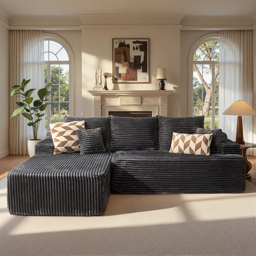 Image of ovios 96 inch Cloud Sectional Couch with L-Shape Chaise,Modern Modular Sofa with Deep Seat, Upholstered Couches for Living Room Bedroom,No Assembly Required, Grey (Plush Corduroy Fabric)