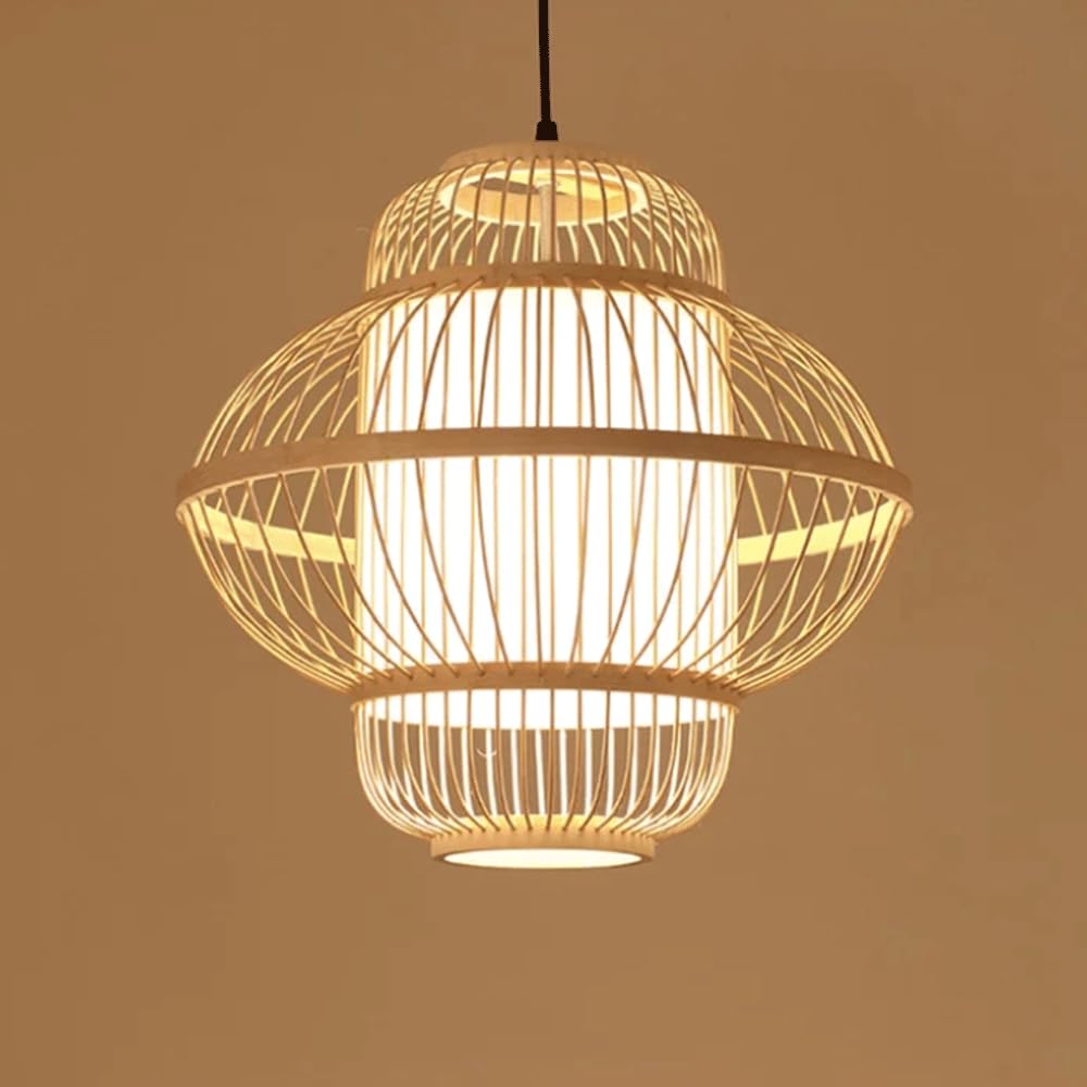 CHUNGYANG Bamboo Woven Pendant Lights for Restaurants Japanese Teahouses Chandelier Light Fixture Hand Woven Lampshade Hanging Lamp Natural Bamboo Pendant Lamp for Dining Room Bedroom Study Corridor