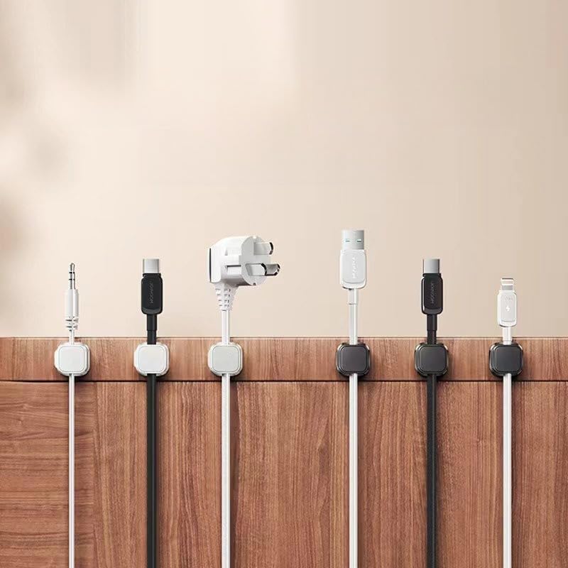 6Pcs Magnetic Cable Organizer - Desktop & Car Cord Holder Clips for Charging Cables, Plug & Wire Management Clamps (White)