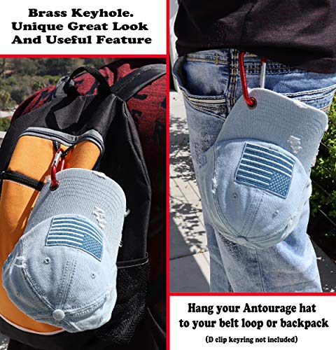 Image of Antourage American Flag Unisex Baseball Hat for Men and Women | USA Flag Mesh Snapback Flat Visor Cap + 2 Patriotic Patches