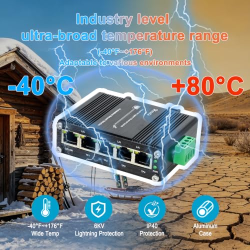 Image of Mini Industrial 5 Port Gigabit Switch Ethernet Switch,Unmanaged Network Switch Ethernet Hub with 5 x RJ45 Port 10 /100 /1000Mbps,12~48VDC,Din-Rail, Wall Mountable