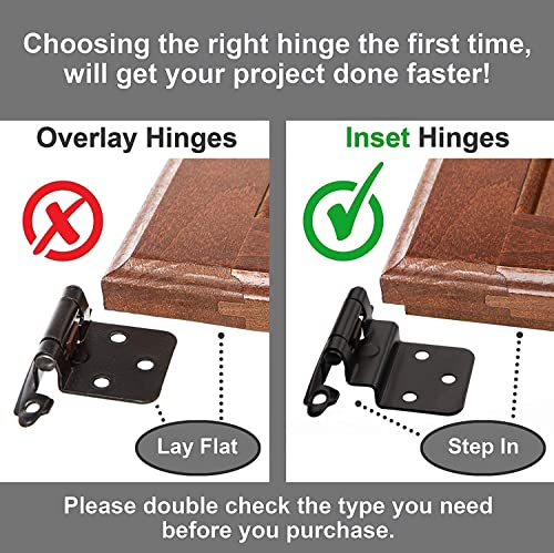DecoBasics 3/8" Inset Cabinet Hinges Black (25 Pair -50 Pcs) Offset Self Closing Matte Black Cabinet Hinges for Kitchen Cabinets w/Bumpers & Upgraded Screws - Image 5