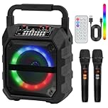 Portable Karaoke Machine with 2 Wireless Mics,Bluetooth Speaker & TWS Mode, w/6.5" Subwoofer,AI Voice Changer, PA System for Home/Party/Outdoor, AUX/USB/TF Card/FM & Live Recording, 8H Playtime