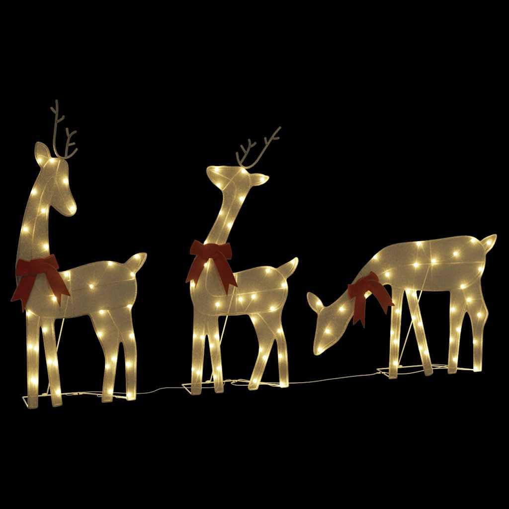 LED-Rentiere Weihnachtsbeleuchtung 3 Stück mit 90 warmweißen LEDs, Stoff und Stahl, 8 Lichtmodi, USB betrieben, IP44 wasserdicht, für Innen und Außen, Garten, Balkon, Terrasse Deko
