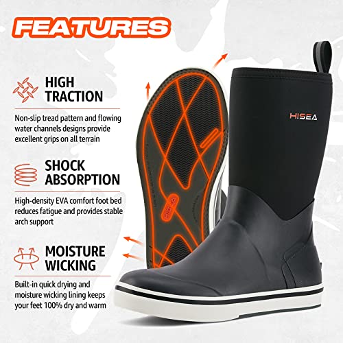 HISEA Men's Rubber Rain Boots Waterproof Garden Fishing Outdoor Deck Boots3