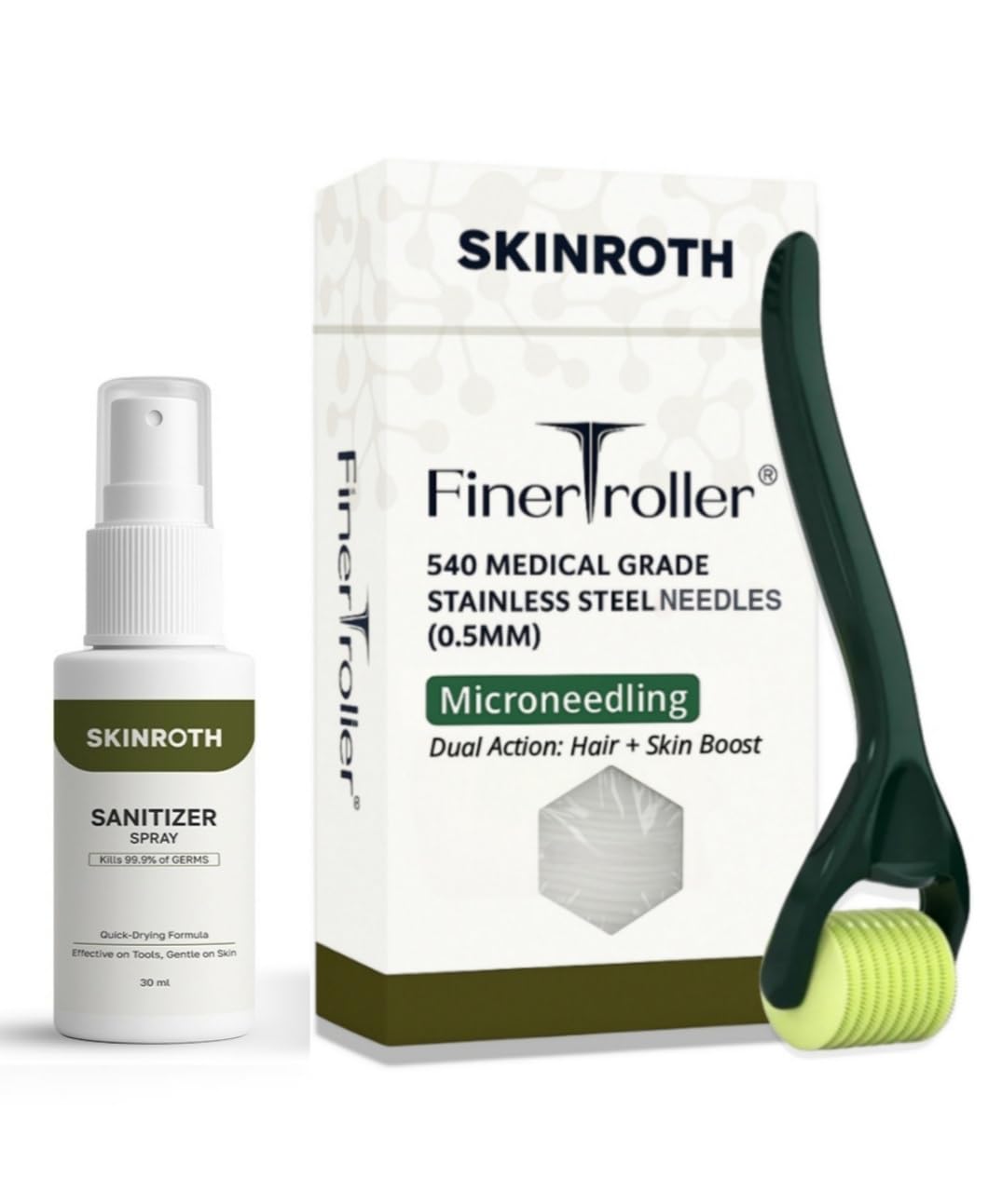 SKINROTH 540 Microneedle 0.5mm Derma Roller | Food-Grade Stainless Steel Microneedling Tool for Face & Beard Care | Compact Design for Skincare & Facial Rejuvenation Unisex