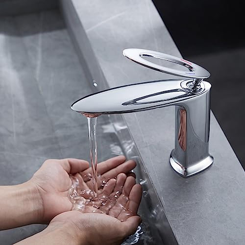 Mitigeur monotrou lavabo en laiton chrome pour eau chaude et froide de salle de bains - 2