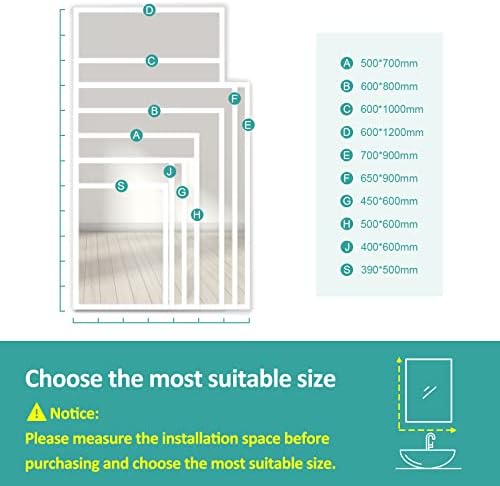 EMKE Bathroom Mirror with LED Lights, 500x700 MM Wall Mounted Shaver Socket Bathroom Mirrors with Extra Fuse, Dimmable Switch and Demister Pad, Horizontal/Vertical
