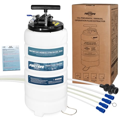 FIRSTINFO Pneumatic/Manual 15 Liter Oil/Fluid Changer Vacuum Extractor Pump with 3.5 x 4.5 mm Engine Oil Hose, Hose Storage, Dust Cover
