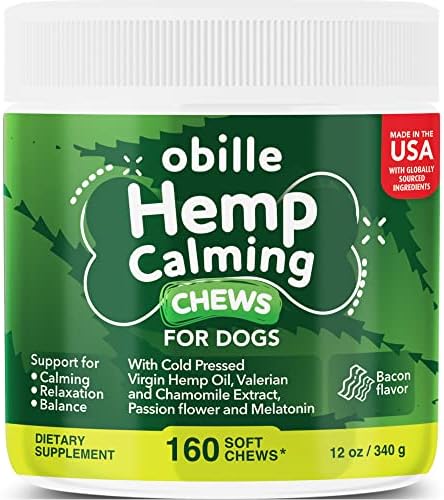Obille Hemp Calming for Dogs 160 Chews 12oz – Calming Chews for Dogs Anxiety Relief, Everyday Stress Relaxation – with Hemp Oil, Flax Seed Meal, Melatonin, Valerian and Chamomile Extract Obille Hemp Calming for Dogs 160 Chews 12oz – Calming Chews for Dogs Anxiety Relief, Everyday Stress Relaxation – with Hemp Oil, Flax Seed Meal, Melatonin, Valerian and Chamomile Extract