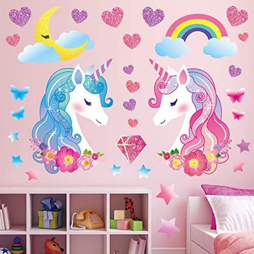 DECOWALL DS8-8068 Unicorn Wall Stickers Decals Kids Bedroom décor Girls Room Pink Furniture for Toddler Decorations Princess Poster Art Baby Nursery