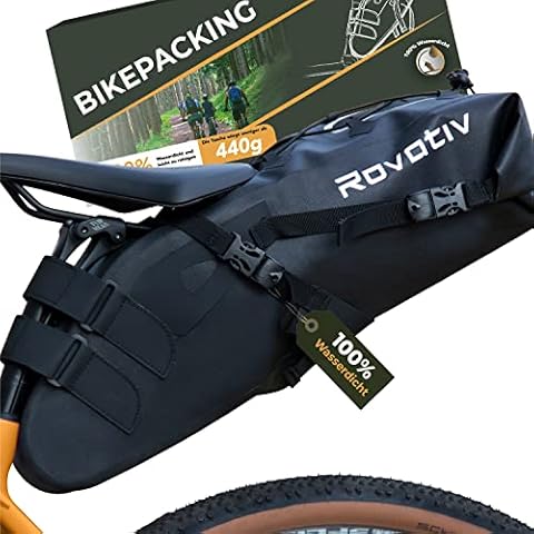 Rovativ® Satteltasche Bikepacking - 100% Wasserdicht [10 Liter] Satteltasche Fahrrad - MTB, Rennrad Satteltasche und Gravel Bike Taschen für Bike Packing Cover