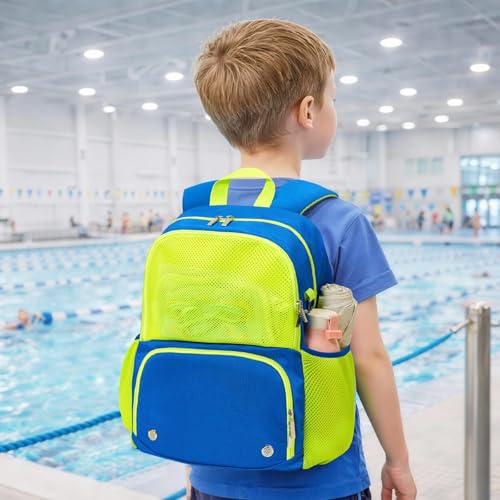WAWSAM Blue&Green Kids Swim Bag for Swimmers - Beach Bag for Swimming with Wet Dry Compartments, Gym Sports Backpack with Shoes Compartment, Pool Bags Gym and Workout Gear by WAWSAM - Used condition - Image 7