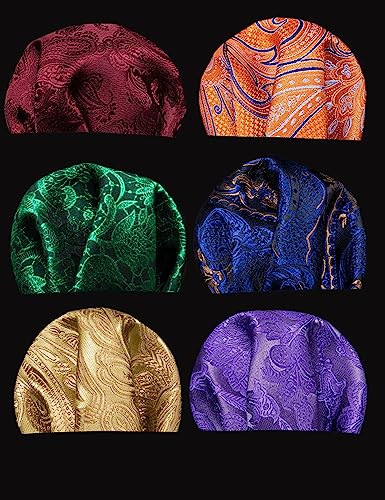Image of Barry.Wang 6 PCS Men Ties Set Silk Business Fashion Woven Necktie Handkerchief Cufflinks Paisley Stripe Wedding Party