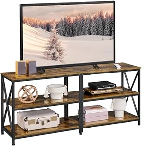 Yaheetech TV Stand for 65 Inch TV, Farmhouse Entertainment Center for Living Room, 55 Inch TV Media Console Table, Living Room Shelves, Rustic Brown