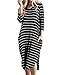 Produktbild CNFIO Damen T Shirt Kleid Übergröße Boho Streifen Kleid Herbst 3/4 Langarm Kleider mit Tasche C-Schwarz EU40