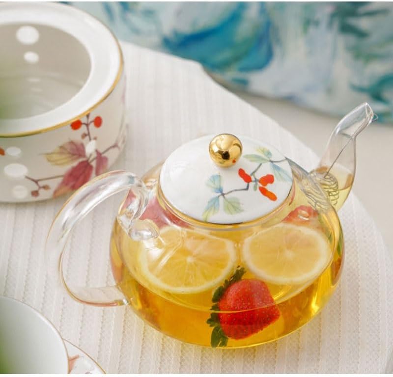Bone China Flower Tea Set Light Luxury Home Afternoon with Glass Teapot A Filter