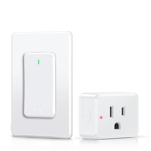 Thinkbee Enchufe de salida de control remoto, 15 A1500 W, 600 pies, rango RF, kit de interruptor de luz inalámbrico, interruptor de salida remoto
