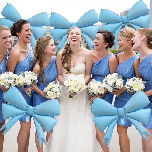 Image of 4 Pcs Large Bow Balloons, Blue Bow Balloon Coquette Balloons for Blue Bow Party Decorations Coquette Birthday Decorations