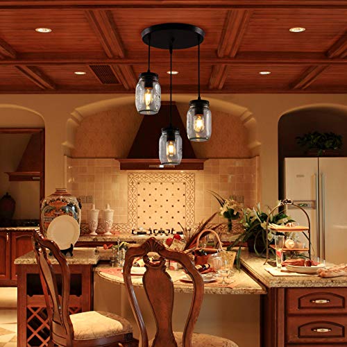 UShe DHome Mason Jar Light Fixtures, 3 Lights Farmhouse Mason Jar Pendant Light, Glass Jar Chandelier Country Adjustable Hanging Ceiling Lighting for Kitchen Dining Room Hallway UShe DHome Mason Jar Light Fixtures, 3 Lights Farmhouse Mason Jar Pendant Light, Glass Jar Chandelier Country Adjustable Hanging Ceiling Lighting for Kitchen Dining Room Hallway