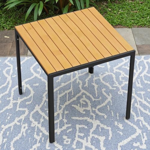 Clevich Wetterfester Gartentisch 75x75 cm, Quadratisch aus Aluminium mit WPC Tischplatte,Outdoor Esstisch für Balkon und Terrasse, pflegeleicht und langlebig, Schwarz+Teak