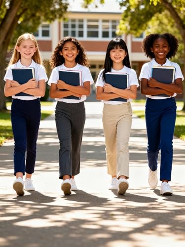 Bienzoe Girls School Uniform Pant: Kids Adjustable Waist Durable Straight Leg Dress Trouser Grey 14 - Thumbnail 7