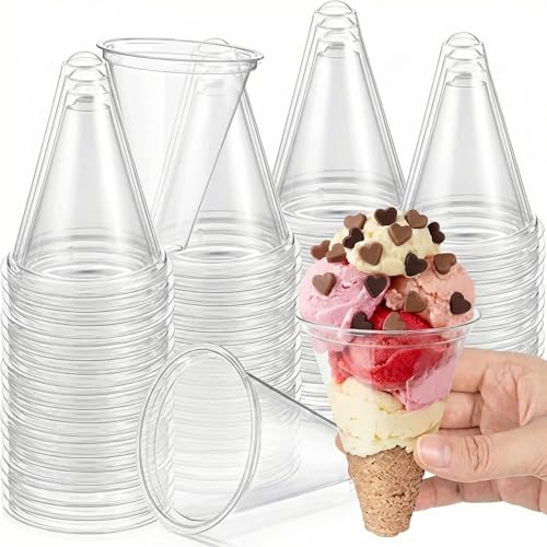 Roshtia 300 Pcs Plastic Cone Cups Disposable Plastic Shaved Ice