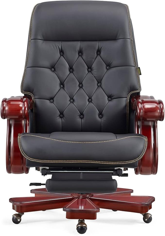 Image of Lakdi The Furniture High Back Director & Executive Chair for Office Made in Solid Wood with Leatherette Upholstery & Recliner and Foot Rest with Wheelbase & Revolving Chair - 111011315 Black