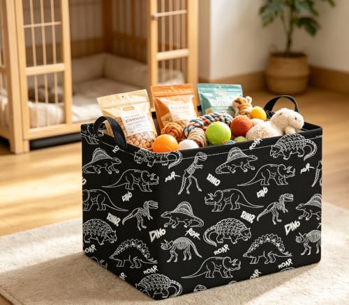 Image of Rectangle Storage Basket with Handles,Collapsible Storage Bin,Books Box,Gift Basket(Black Line Dinosaur)