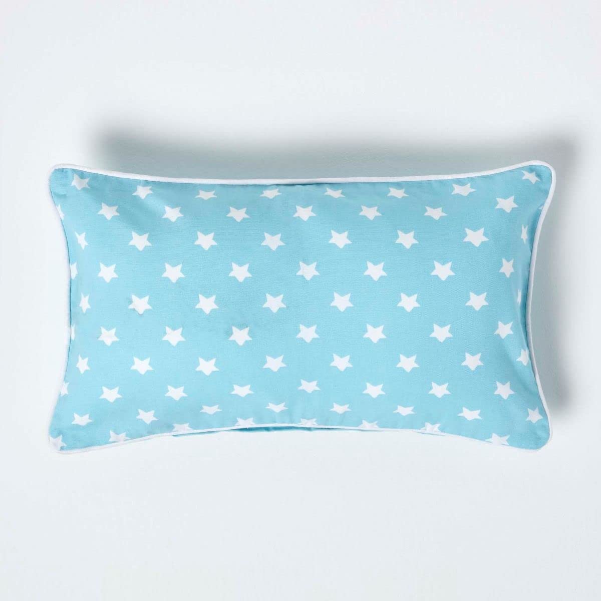 HOMESCAPES - 100% Cotton - Star - Cushion Cover - 30 x 50 cm Rectangular - 12 x 20 Inches - Blue White - 100% Cotton Sofa Pillow Cushion Cover - Washable