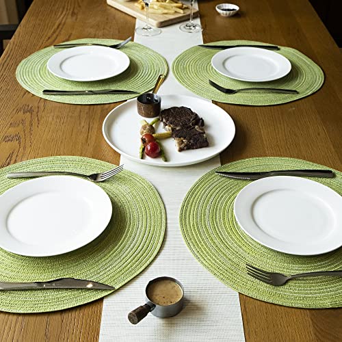 Smaafit Round Braided Placemats Dinner Kitchen Set Of 4 Table Mats For Kitchen Tables Woven Heat Resistant Washable Non-Slip Place Mats 15 Inch For Parties Christmas Holiday Party, Mix Light Green, 4 #TOP6