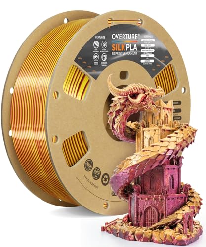 Image of OVERTURE Silk PLA Dual Color Filament 1.75mm, Bi-Color Shiny PLA Finish, Smooth & Glossy, 1kg Spool (2.2lbs), Ideal for Cosplay Jewelry & Home Decor (Silk Magenta-Gold)