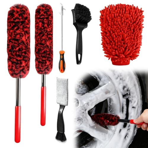 Image of HXSYKJDM Car Wheel Brush Kit, 6PCS Car Detailing Brushes Kit, Car Cleaning Kit, Bendable Wheel Cleaning Brush Set Wheel and Rim Brush for Wheel Care Cleaning