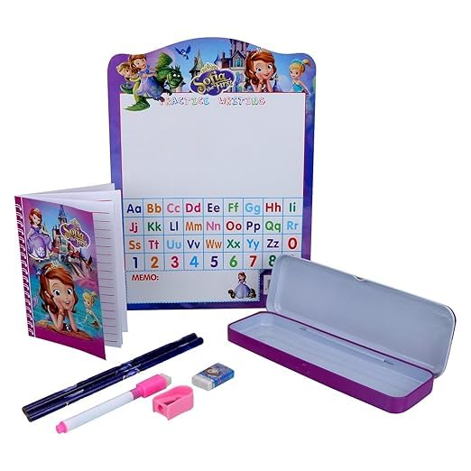 Image of Kidox Stationery Set for Kids- Birthday Gift for Girls, Boys - Metal Geometry Box for Girls & Boys Kids Pencil Box Set, Pencil Case Set, Pencil, Erasers, Sharpener for Children-Princes Sofia