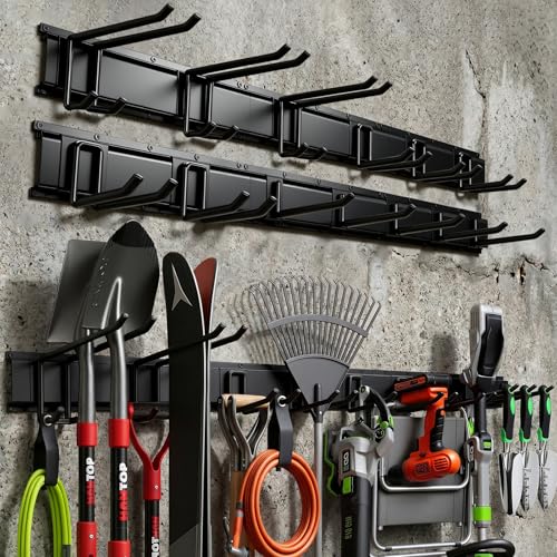 Image of 99 inch Heavy Duty Garage Tool Organizer Wall Mount, Steel Garage Storage Rack Holds up to 900 lbs with Adjustable Hooks, Wall Mounted Tool Organizer for Garage, Shed & Yard, 6 Panels, 13 Hooks & 2 Straps