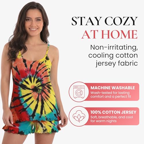 Image of Just Love Women's Tie Dye Pajama Short Set, 100% Cotton Tank and Shorts Sleepwear with Ruffle Detail