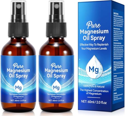 Pure Magnesium Oil Spray Topical Magnesium Spray Glass Bottle Organic Magnesium Spray for Feet Made with Concentrated Pure Magnesium Chloride Oil (2 Pack 2 fl oz)